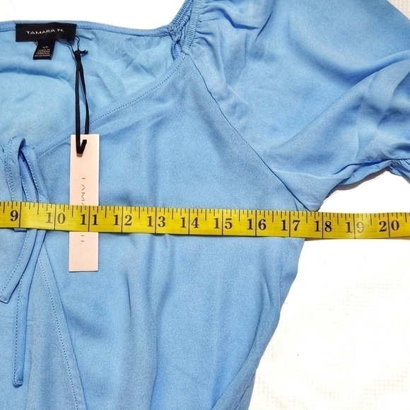 NWT Tamara H. Baby Blue Front Tie Ruffled Top - Picture 3 of 6